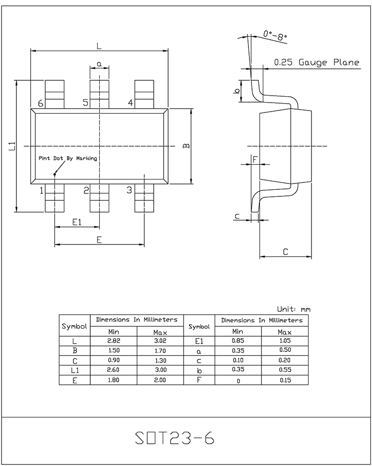 SOT23-6外形尺寸图